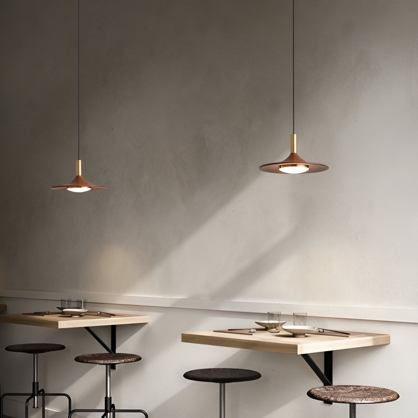 Nordic Walnut Wood Disc Pendant Light With Adjustable Cord