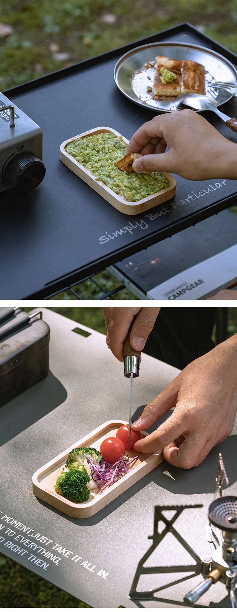 Campingmoon YM-1609/2013 Brich Copping Board Portable Lightweight Wood Cutting Board Double Sided Outdoor Camping Wooden Serving Plate Lunch Box Add-on