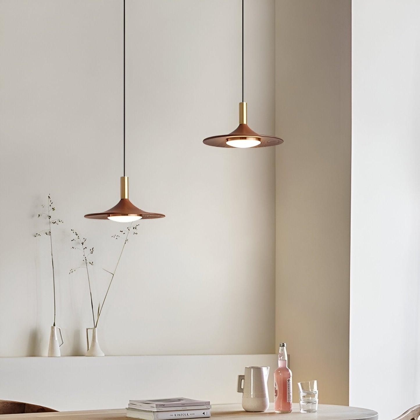 Nordic Walnut Wood Disc Pendant Light With Adjustable Cord