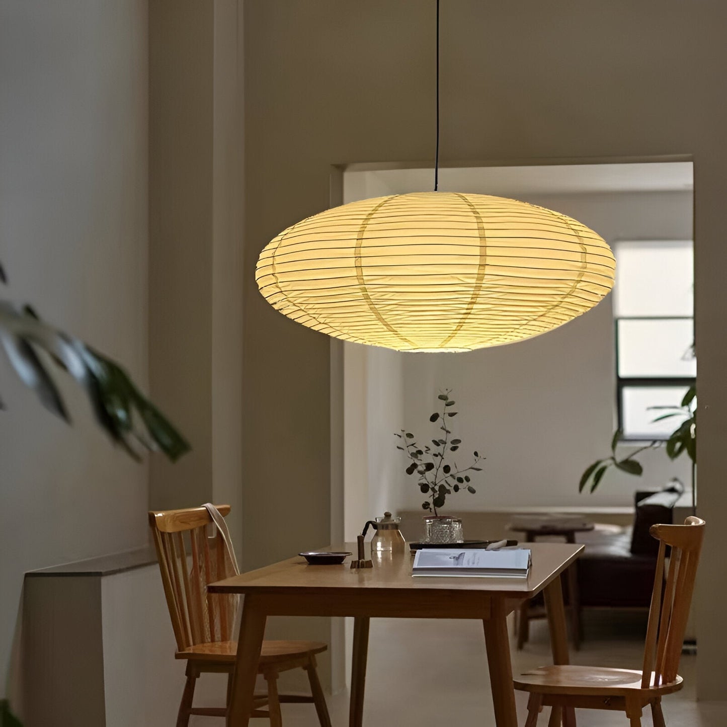 Japandi Paper Pendant Light With Xuan Paper Shade