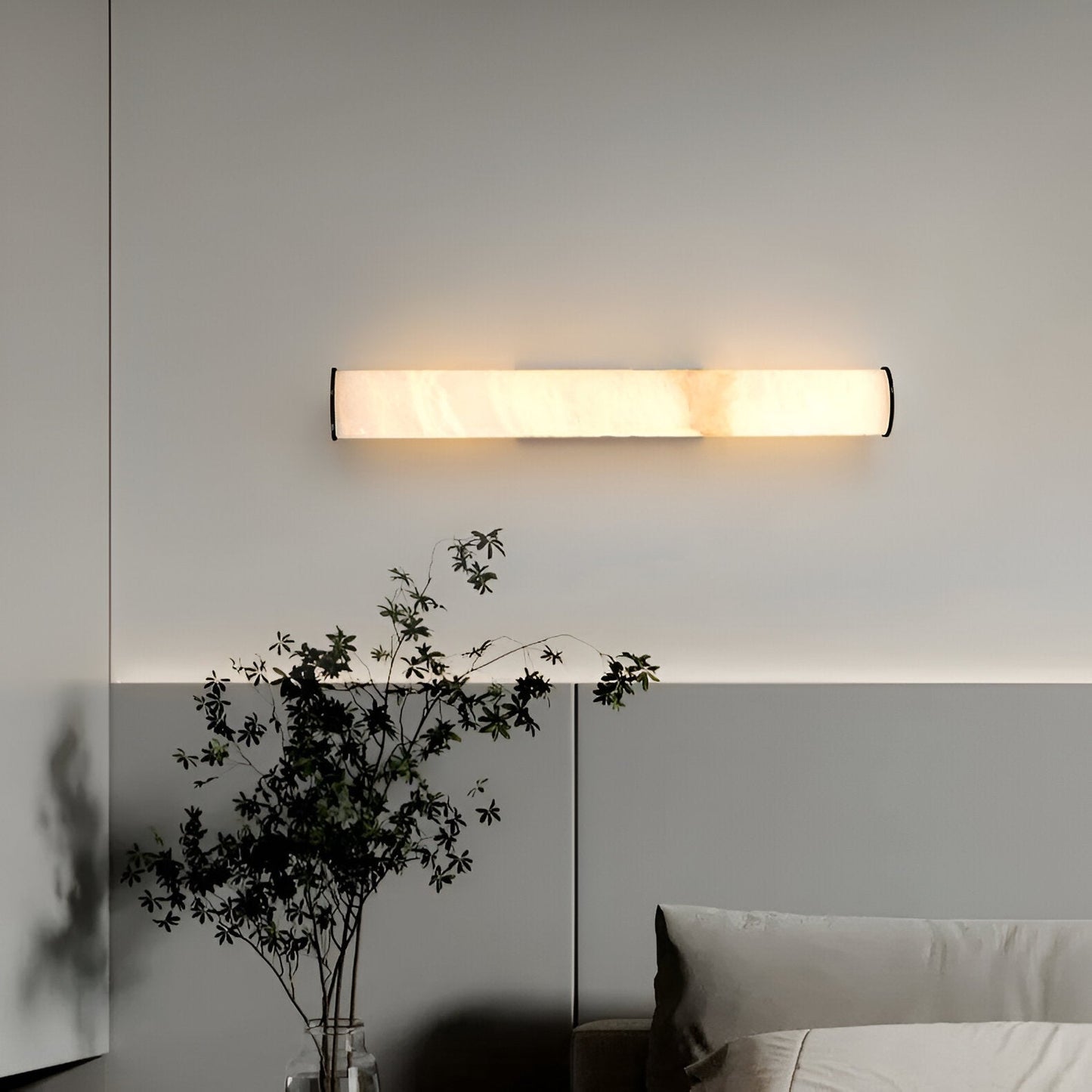 Minimalist Marble Tube Wall Light With Rectangular Backplate