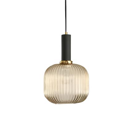 Ribbed Glass Pendant Lights With Metal Tube Fitting