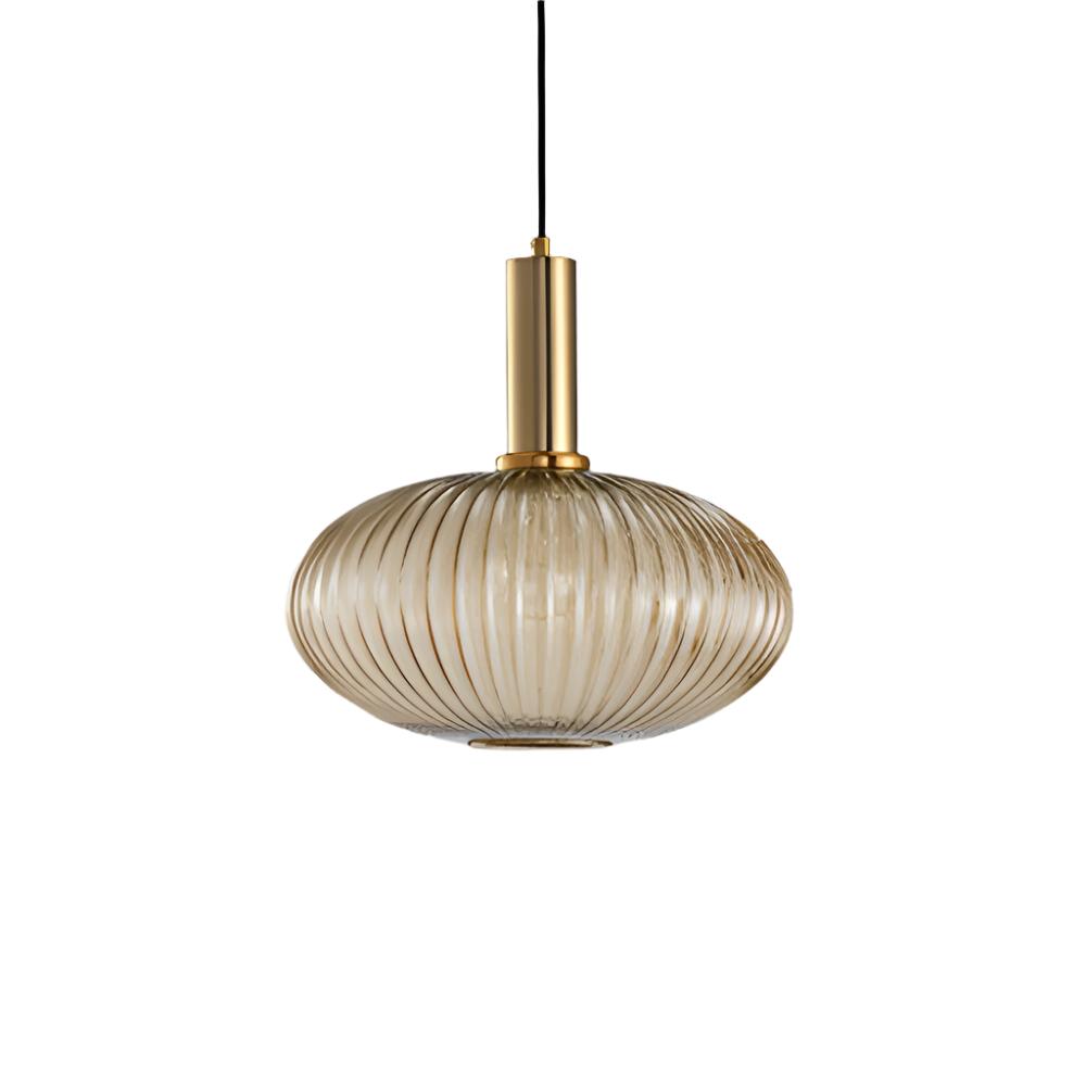 Ribbed Glass Pendant Lights With Metal Tube Fitting