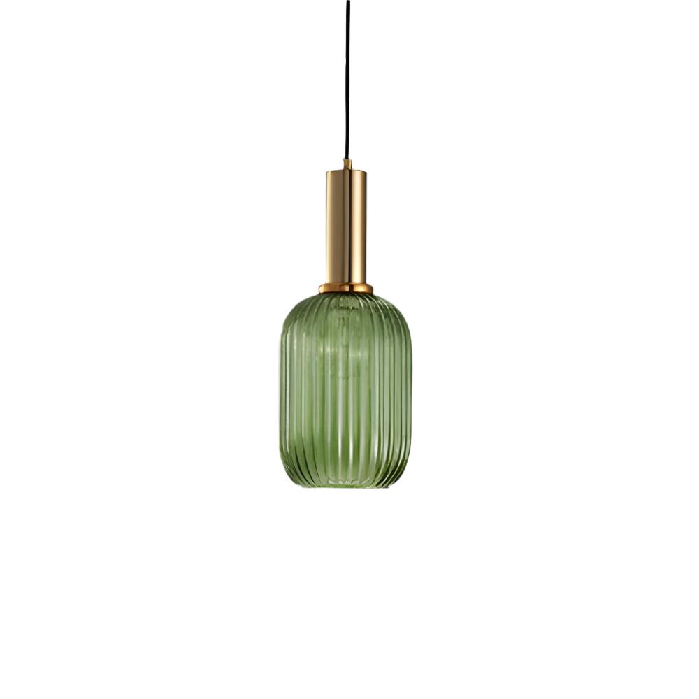 Ribbed Glass Pendant Lights With Metal Tube Fitting