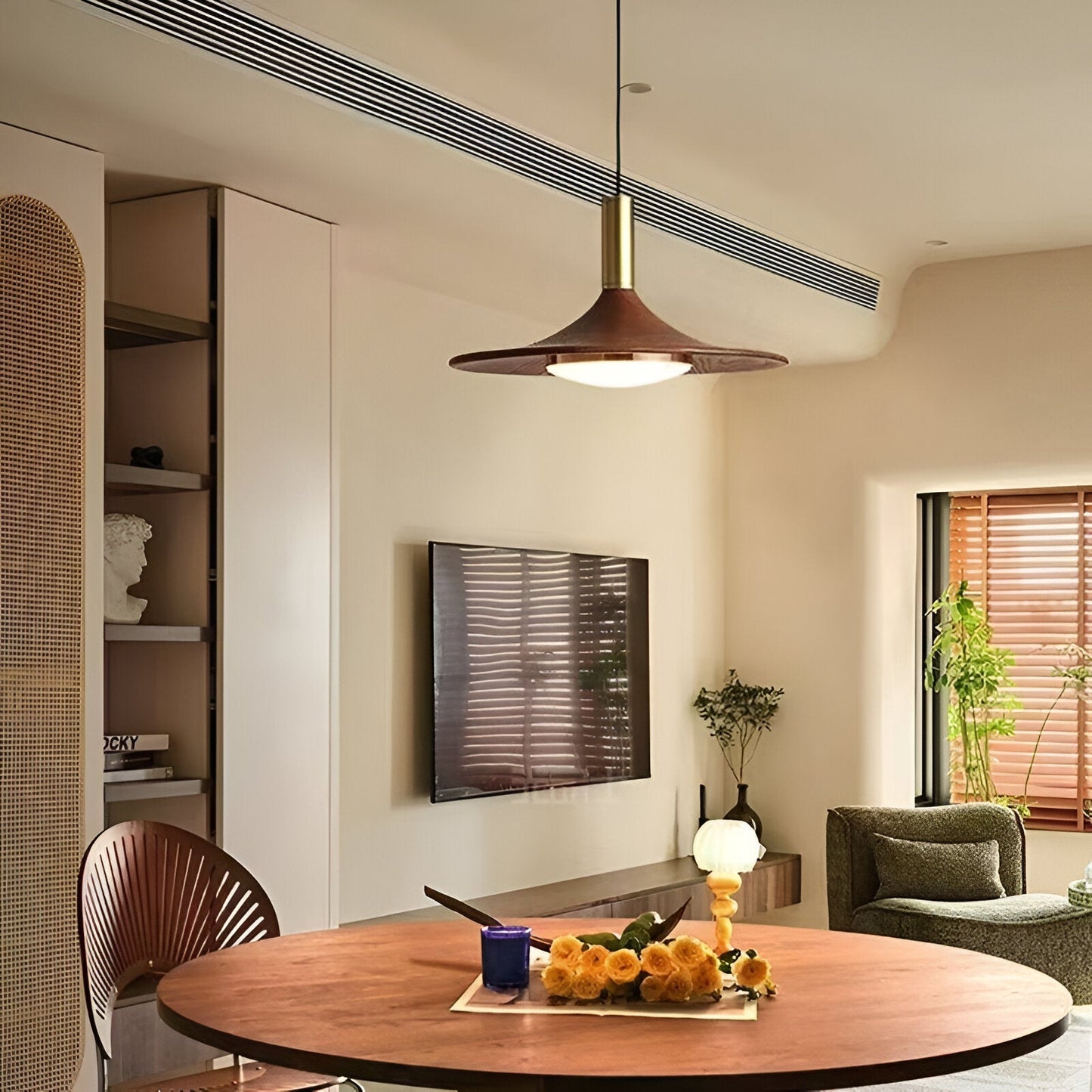 Nordic Walnut Wood Disc Pendant Light With Adjustable Cord