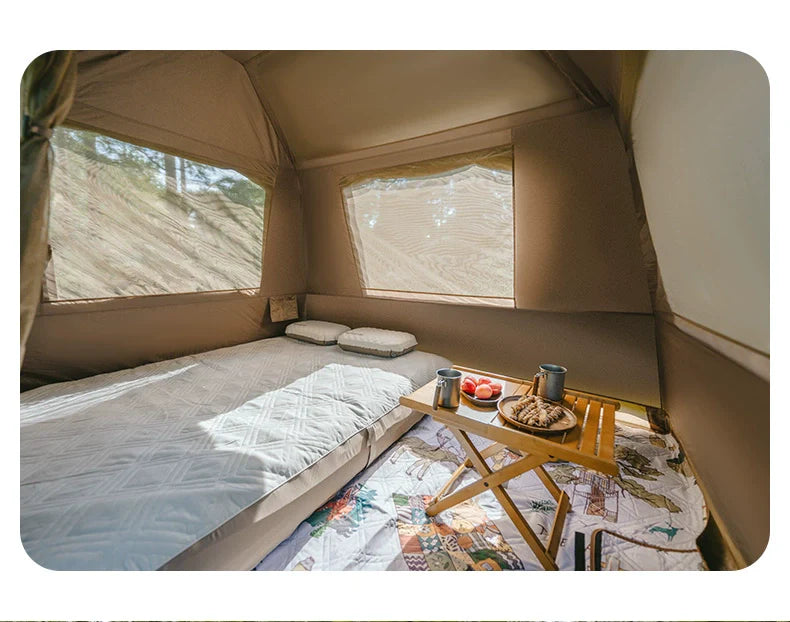 Naturehike VILLAGE 5.0 Gen 3 Fast Build Automatic Tent 1 Bedroom 1 Living Room Extended Canopy Double Layer Tent 4 Person Ti Black Coated Sunscreen