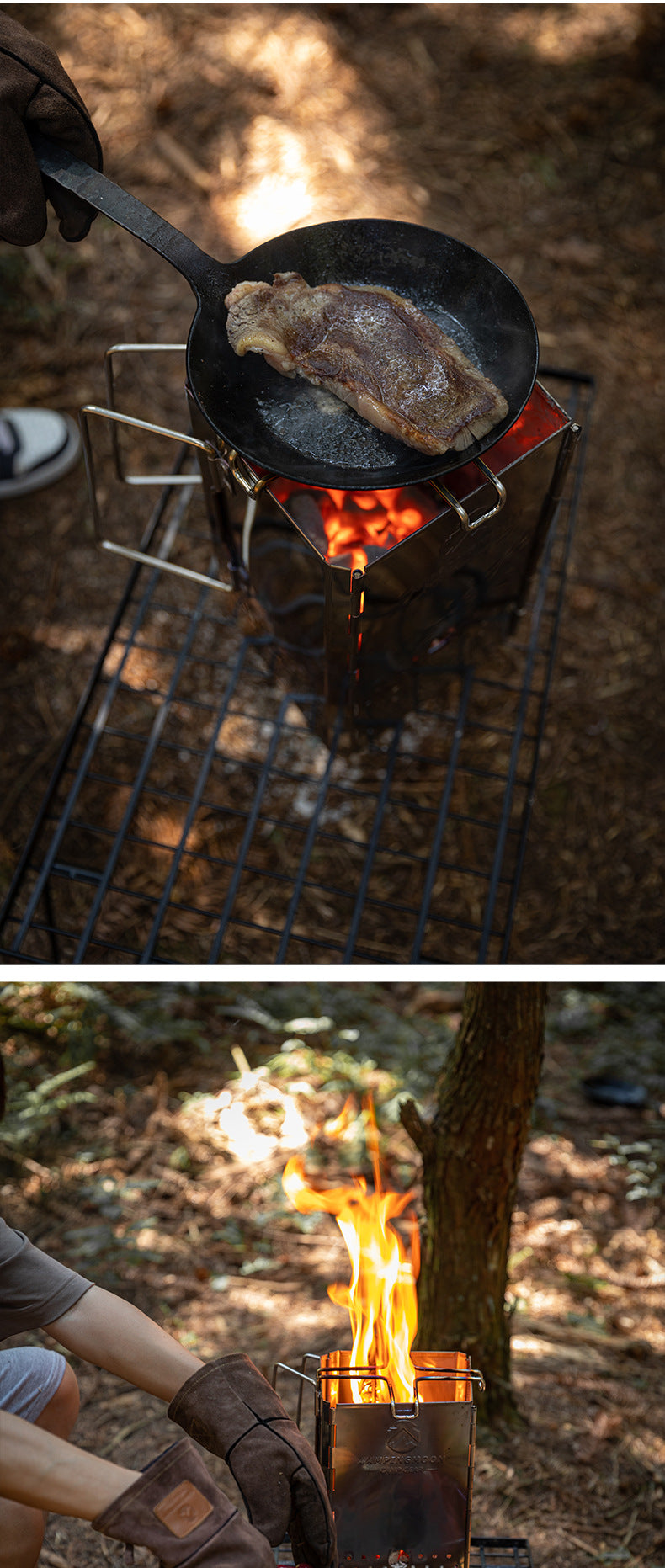 Campingmoon MT-18 Folding Firewood Stove Foldable Mid-Size Charcoal Igniter Fire Starter Burner Four Corner Charcoal Stove Tool Equipment Stainless Steel