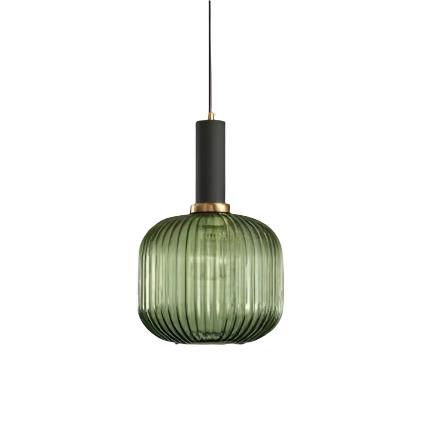 Ribbed Glass Pendant Lights With Metal Tube Fitting