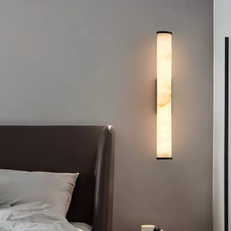 Minimalist Marble Tube Wall Light With Rectangular Backplate