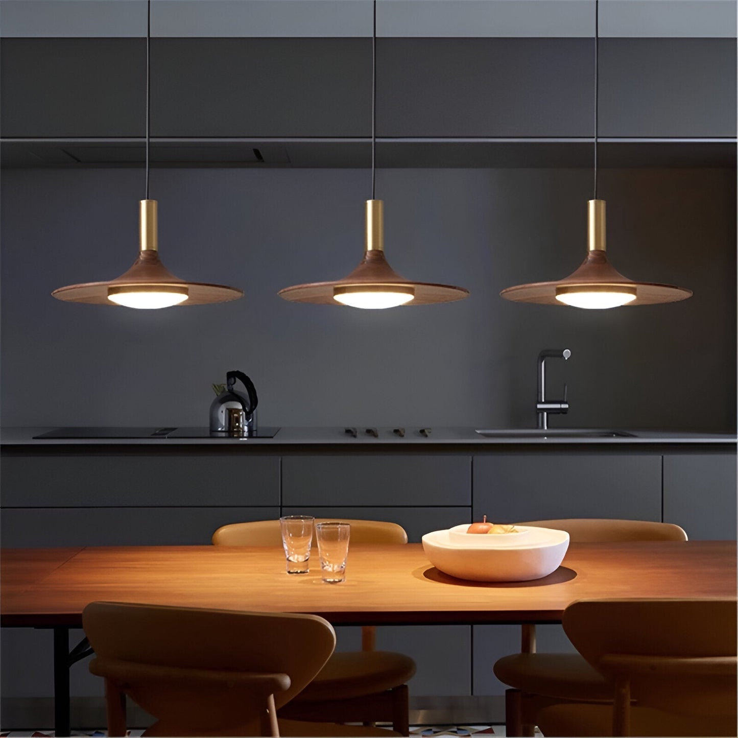 Nordic Walnut Wood Disc Pendant Light With Adjustable Cord