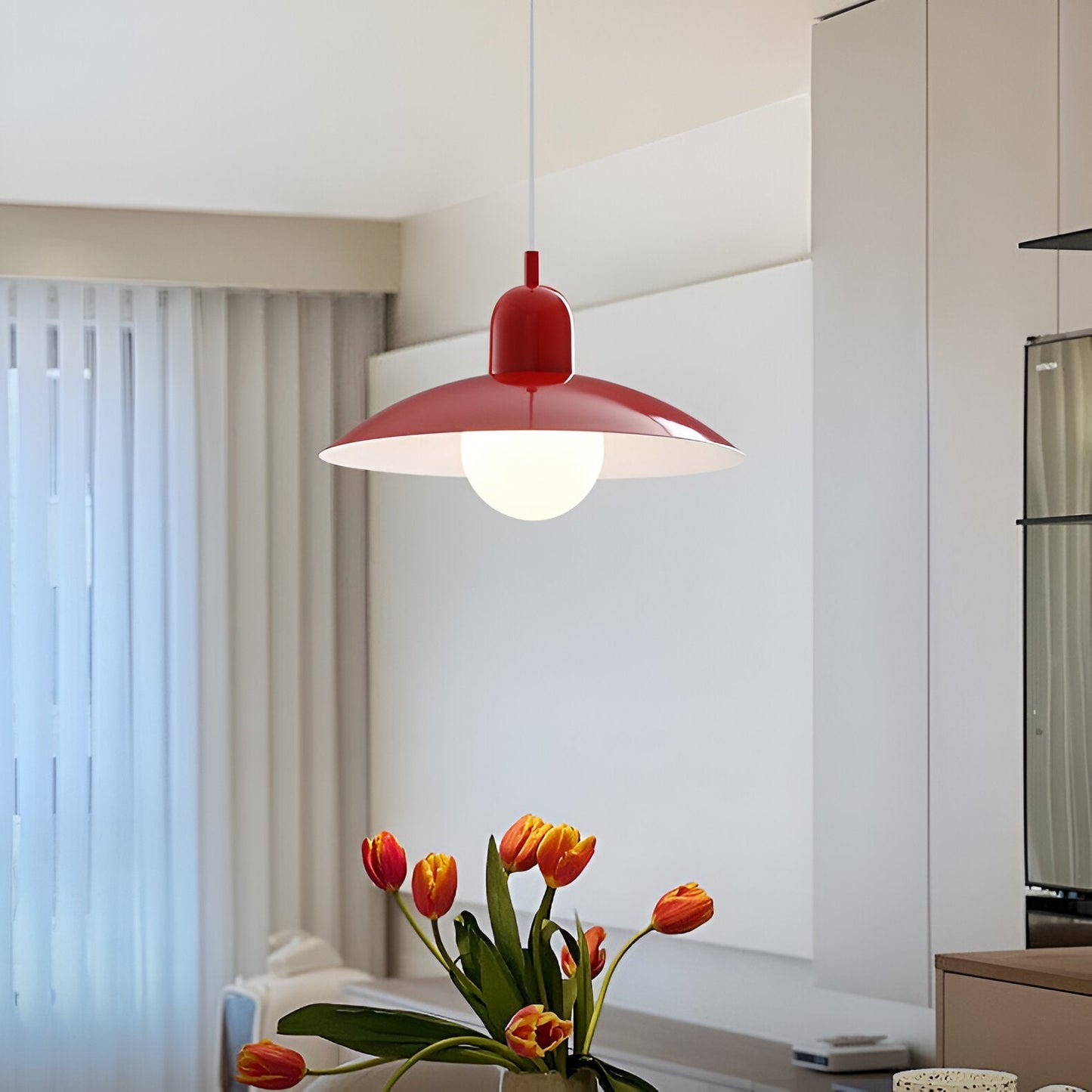 Bauhaus Minimalist Wrought Iron Pendant Light With Dome Shade