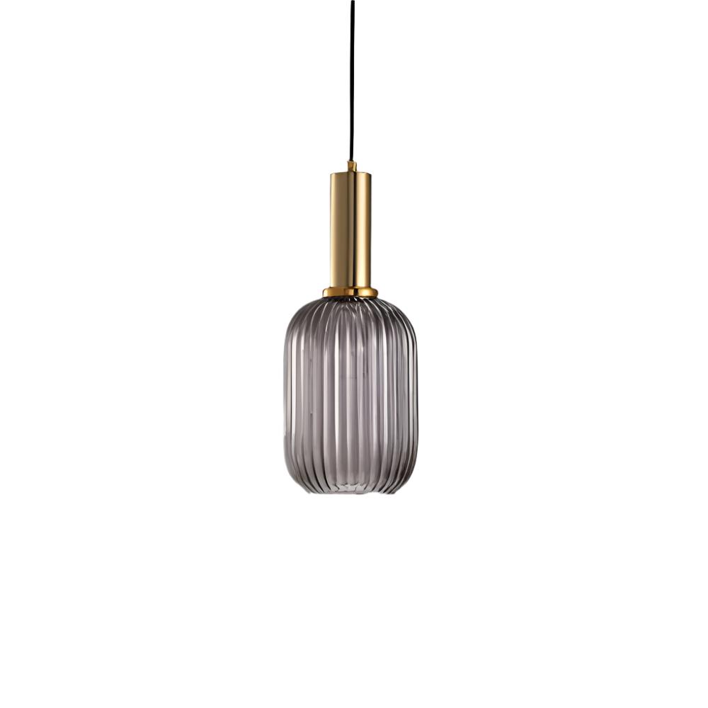 Ribbed Glass Pendant Lights With Metal Tube Fitting