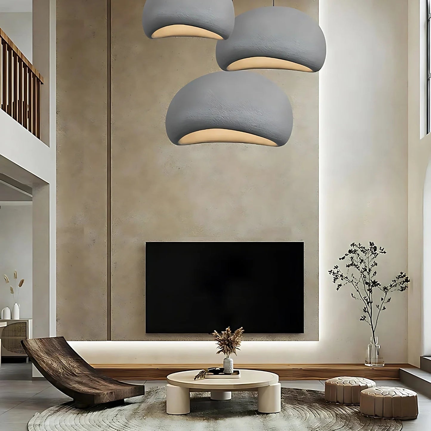 Wabi-Sabi Polystyrene Pendant Light With Spherical Dome Shade