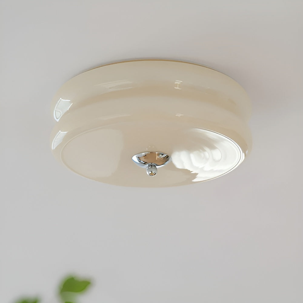 Bauhaus Round Glass Flush Mount Ceiling Light With Center Finial
