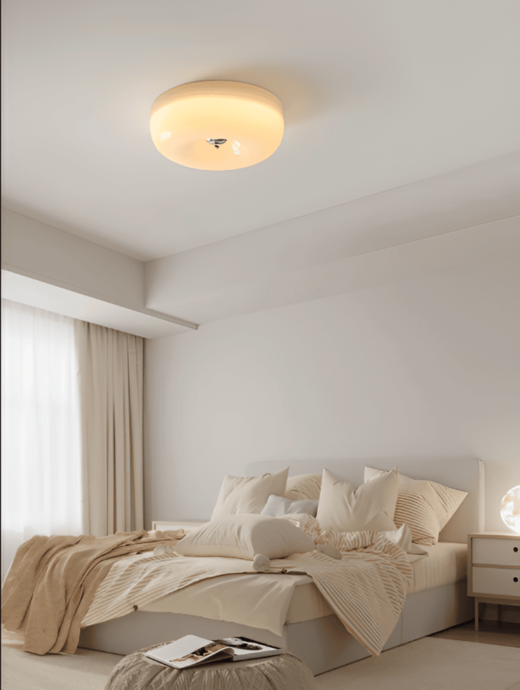Bauhaus Round Glass Flush Mount Ceiling Light With Center Finial