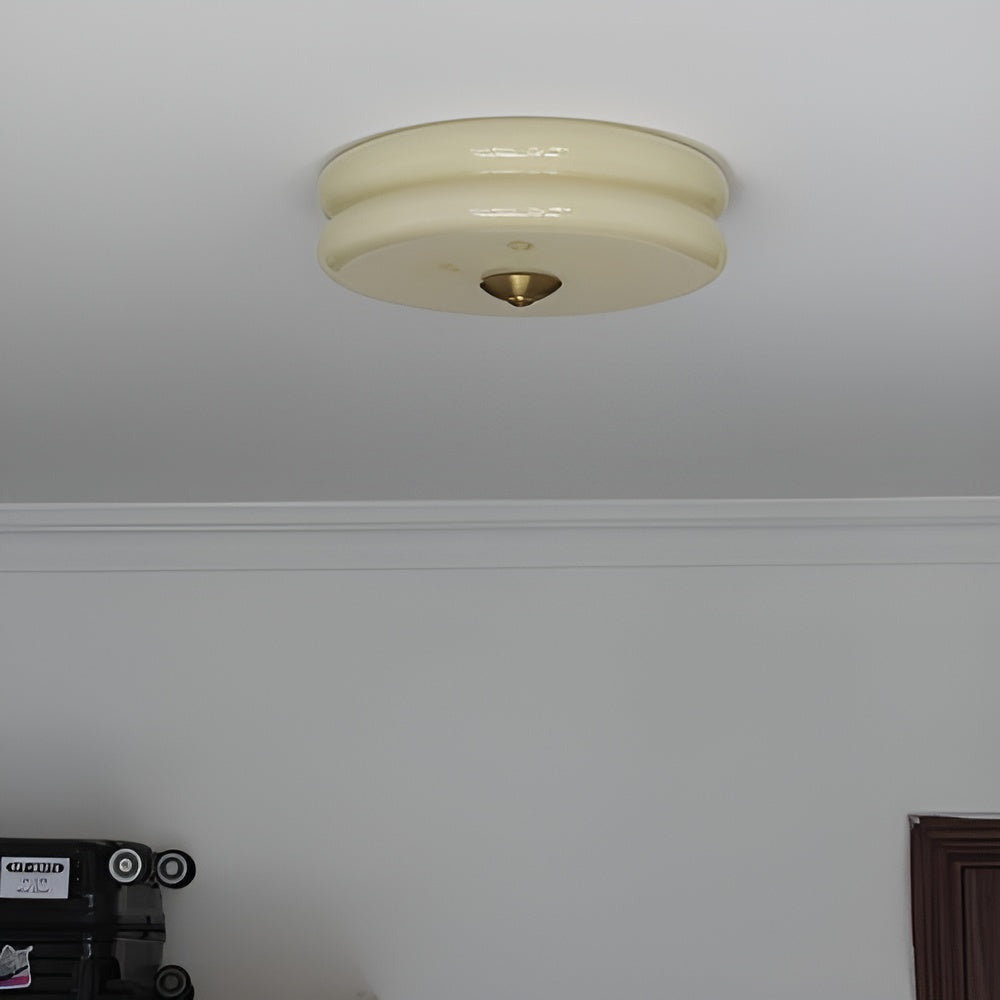 Bauhaus Round Glass Flush Mount Ceiling Light With Center Finial