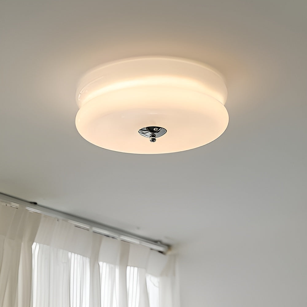 Bauhaus Round Glass Flush Mount Ceiling Light With Center Finial