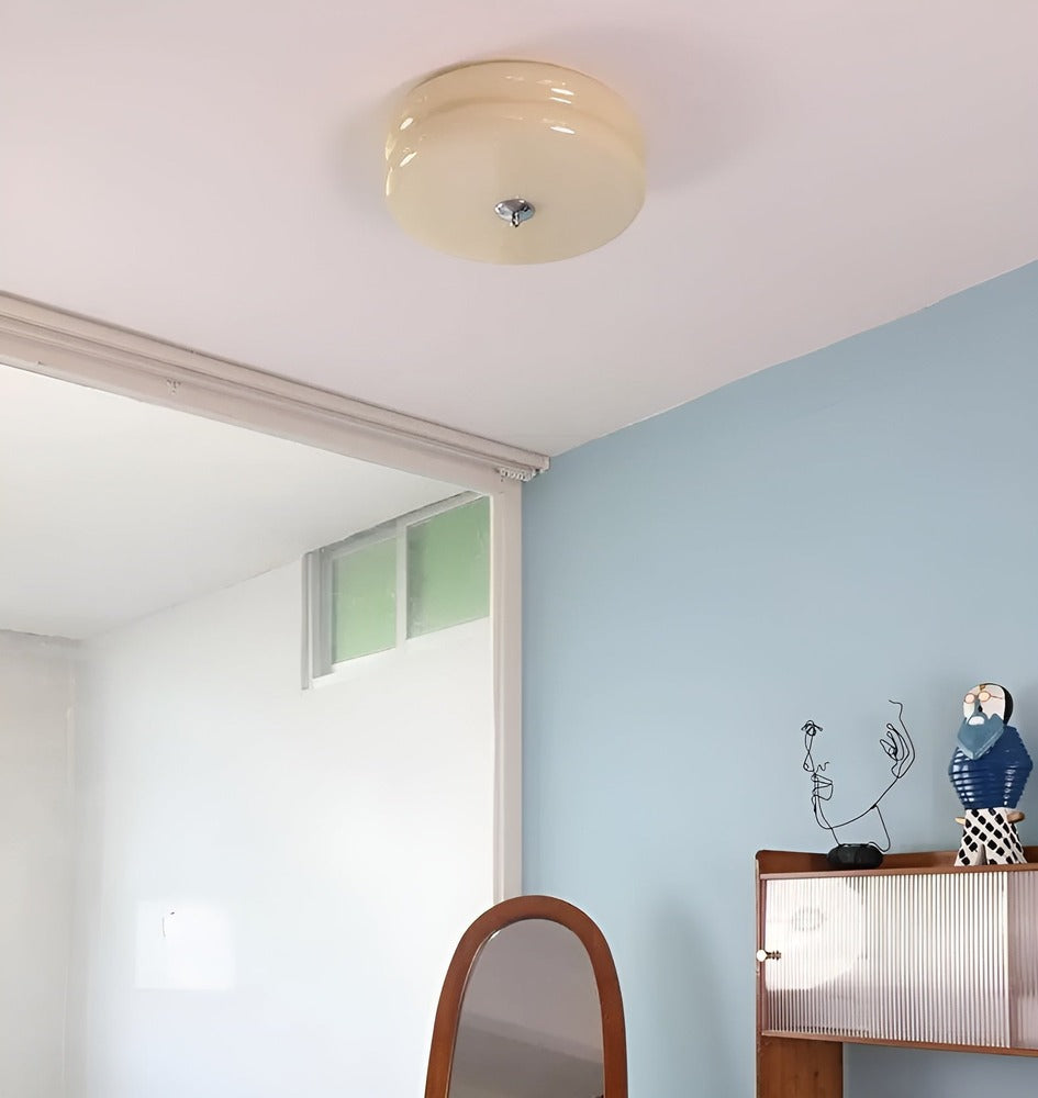 Bauhaus Round Glass Flush Mount Ceiling Light With Center Finial