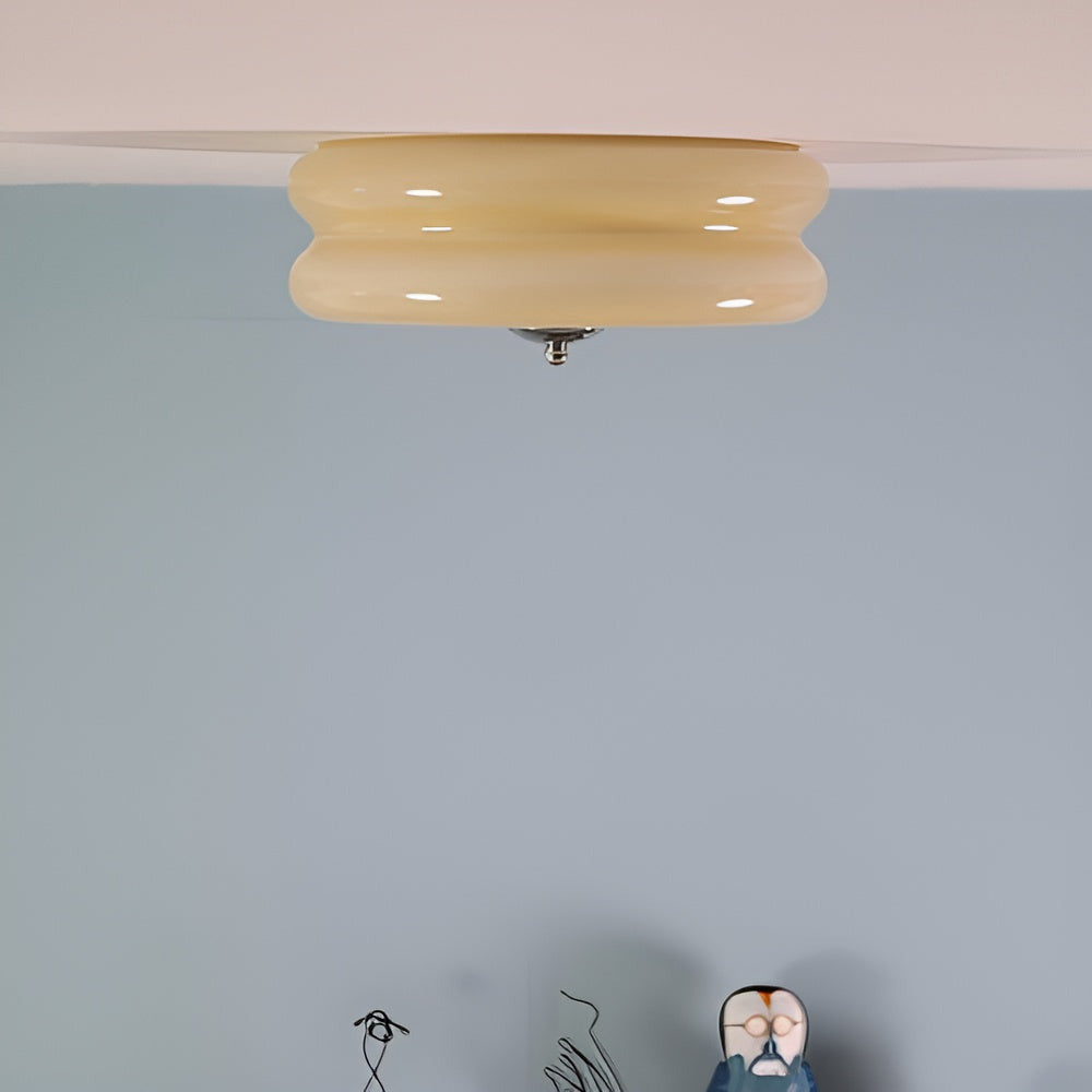 Bauhaus Round Glass Flush Mount Ceiling Light With Center Finial