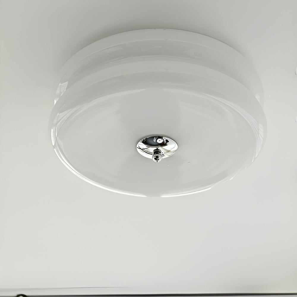 Bauhaus Round Glass Flush Mount Ceiling Light With Center Finial