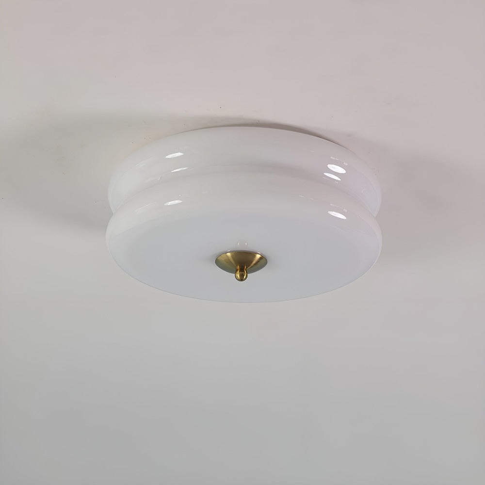 Bauhaus Round Glass Flush Mount Ceiling Light With Center Finial