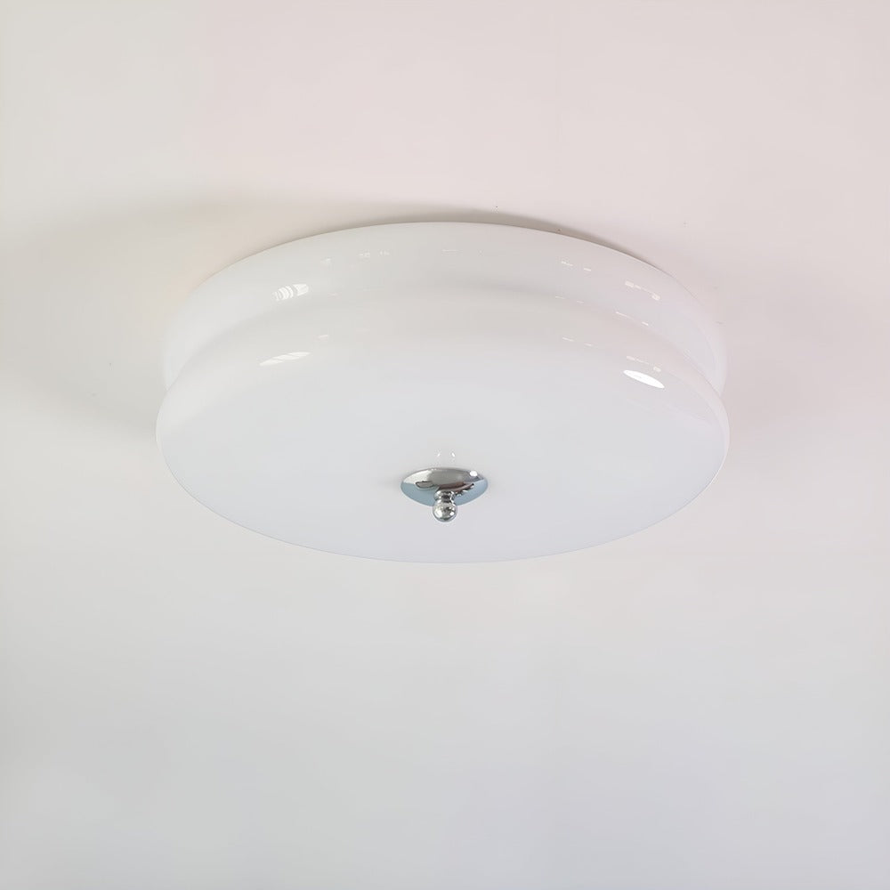 Bauhaus Round Glass Flush Mount Ceiling Light With Center Finial