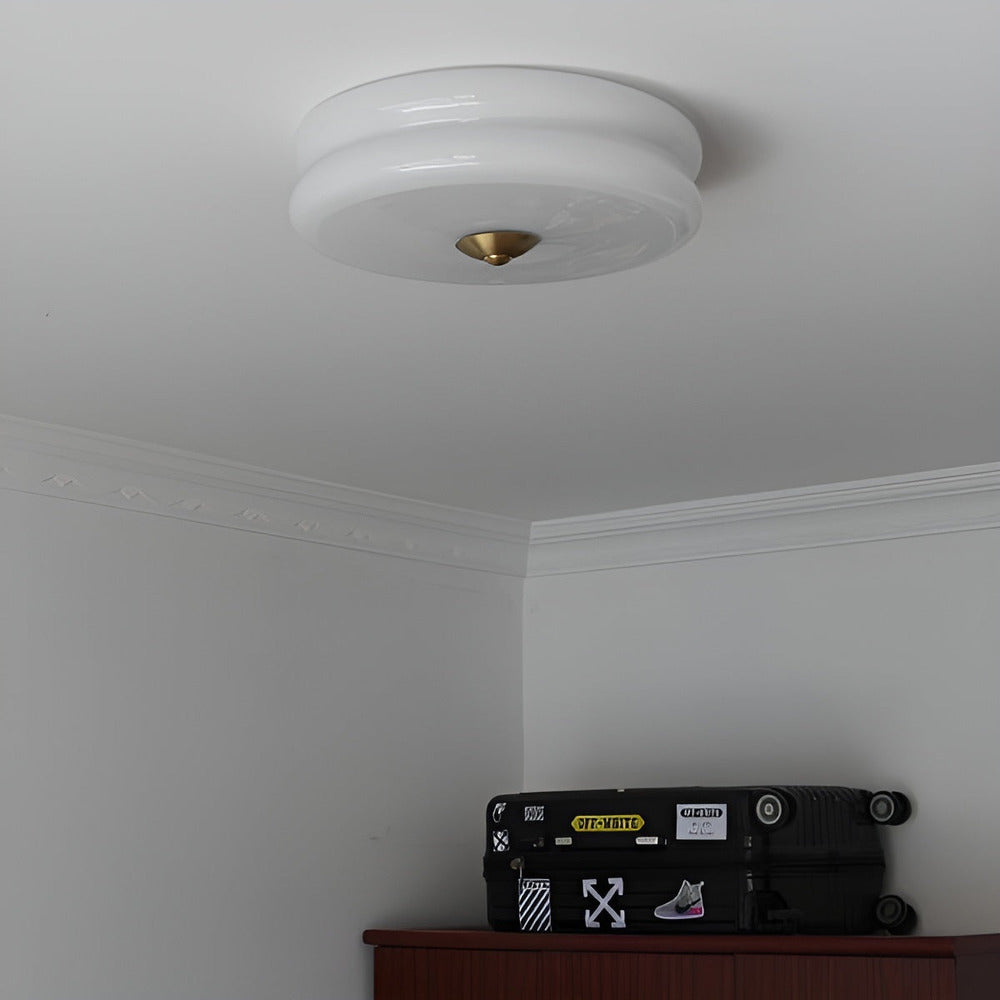 Bauhaus Round Glass Flush Mount Ceiling Light With Center Finial