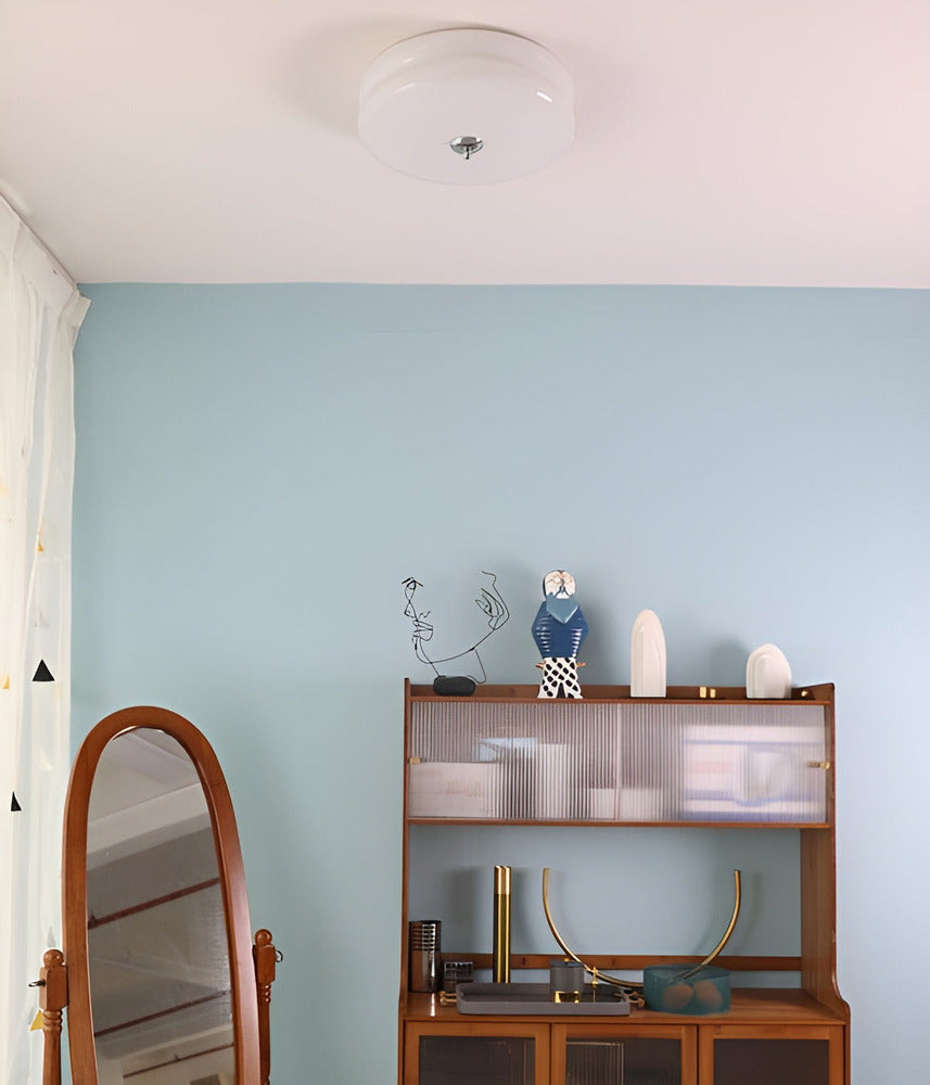 Bauhaus Round Glass Flush Mount Ceiling Light With Center Finial