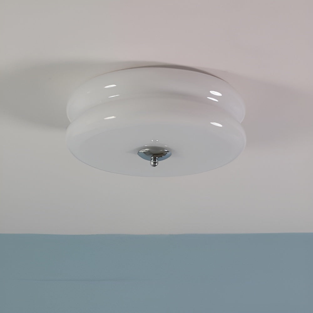 Bauhaus Round Glass Flush Mount Ceiling Light With Center Finial