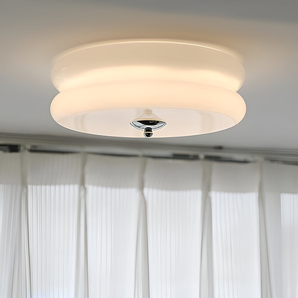 Bauhaus Round Glass Flush Mount Ceiling Light With Center Finial