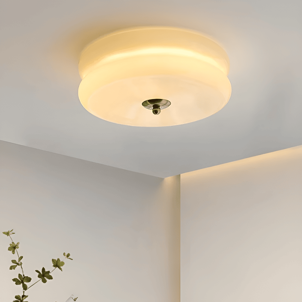 Bauhaus Round Glass Flush Mount Ceiling Light With Center Finial