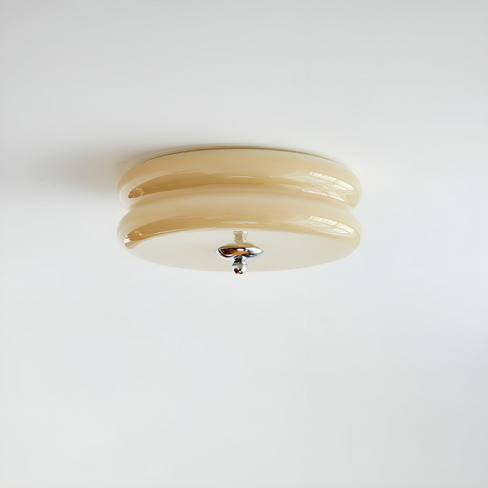 Bauhaus Round Glass Flush Mount Ceiling Light With Center Finial