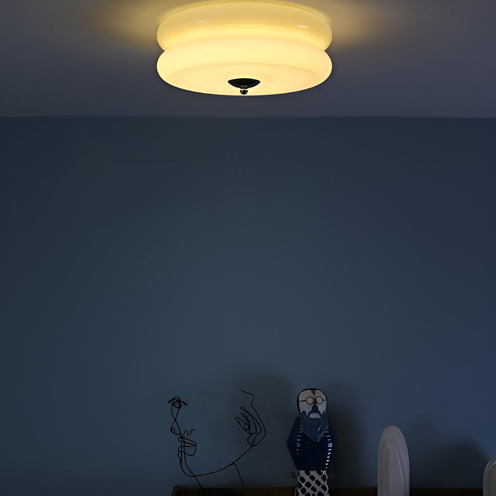Bauhaus Round Glass Flush Mount Ceiling Light With Center Finial