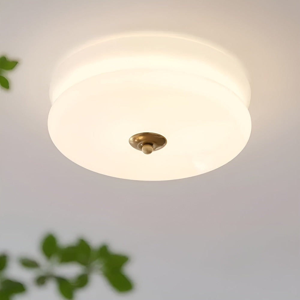 Bauhaus Round Glass Flush Mount Ceiling Light With Center Finial