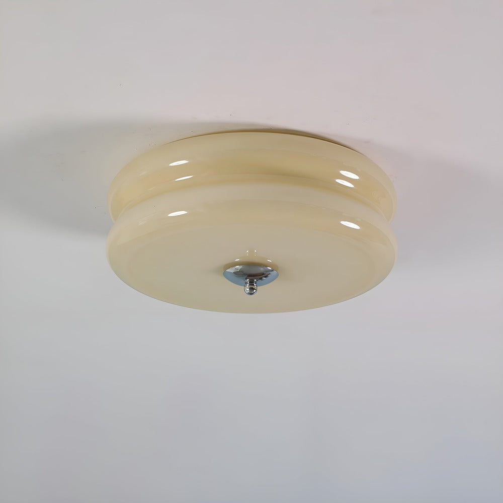 Bauhaus Round Glass Flush Mount Ceiling Light With Center Finial
