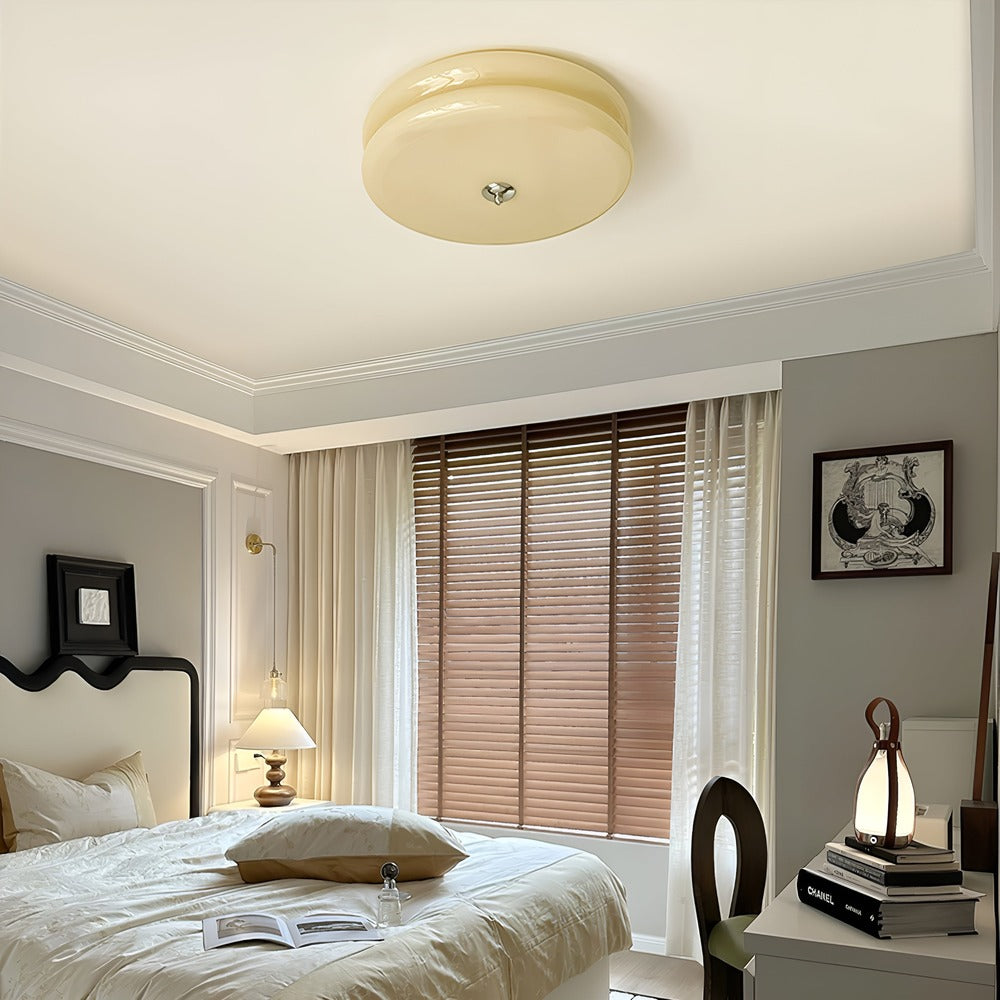 Bauhaus Round Glass Flush Mount Ceiling Light With Center Finial