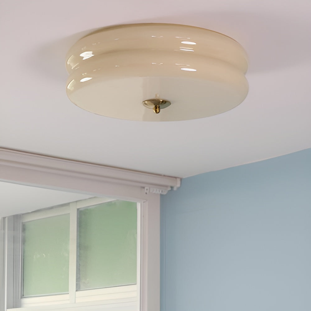 Bauhaus Round Glass Flush Mount Ceiling Light With Center Finial
