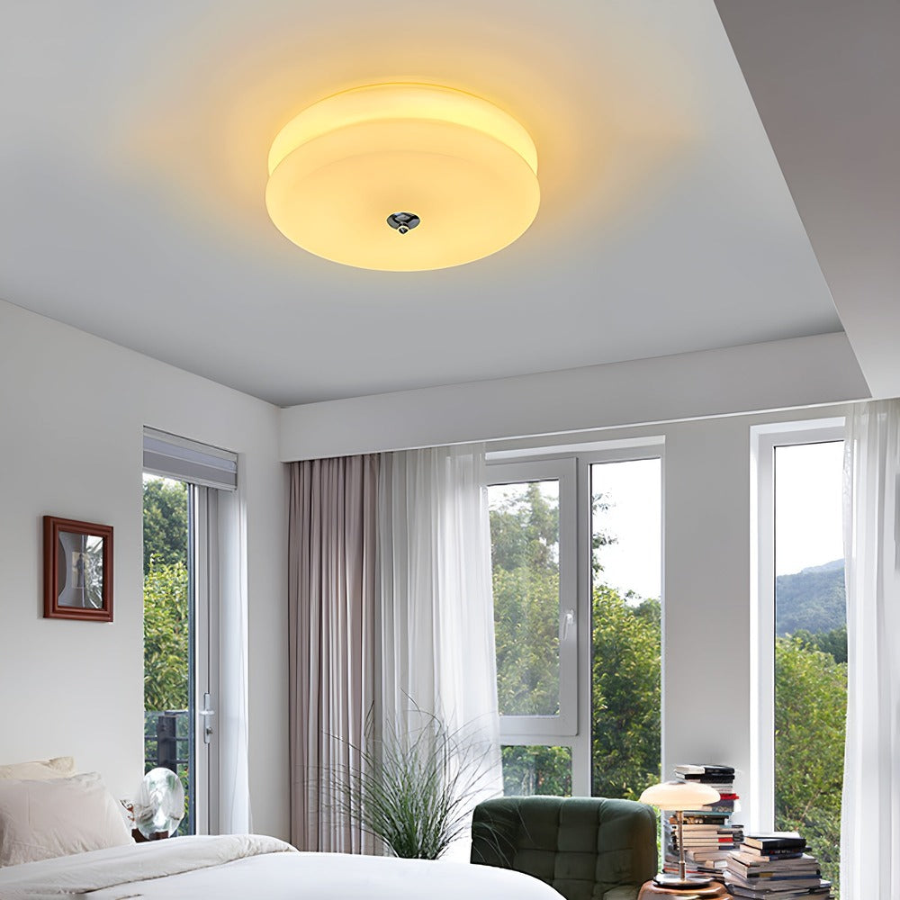 Bauhaus Round Glass Flush Mount Ceiling Light With Center Finial