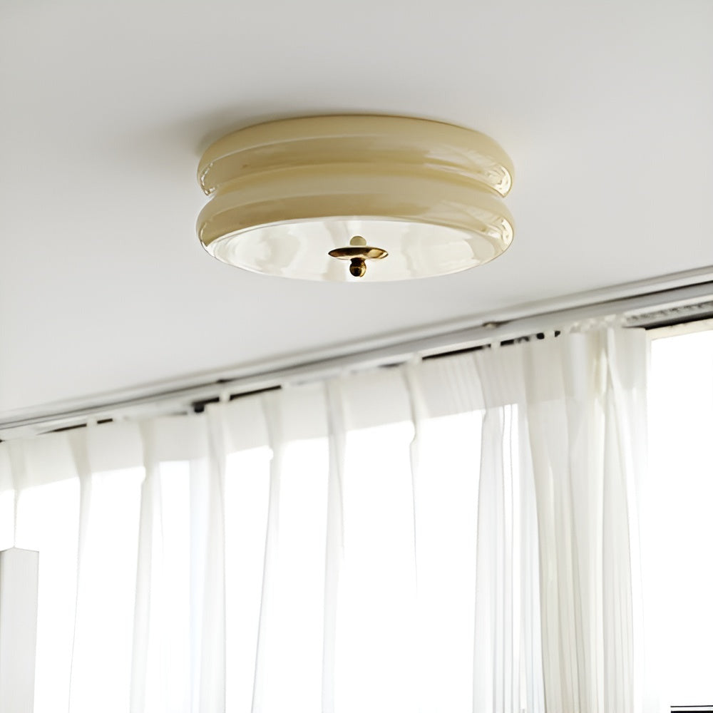 Bauhaus Round Glass Flush Mount Ceiling Light With Center Finial