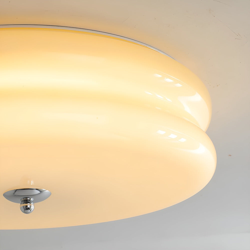 Bauhaus Round Glass Flush Mount Ceiling Light With Center Finial
