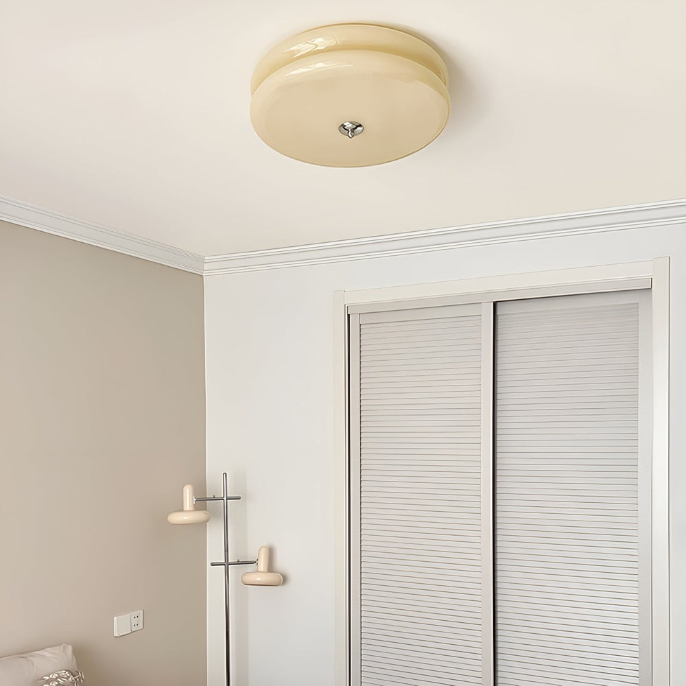 Bauhaus Round Glass Flush Mount Ceiling Light With Center Finial