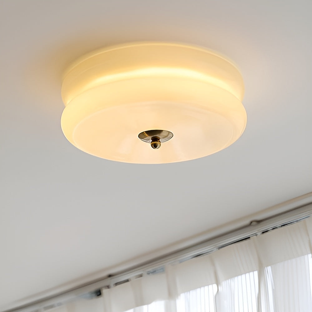 Bauhaus Round Glass Flush Mount Ceiling Light With Center Finial