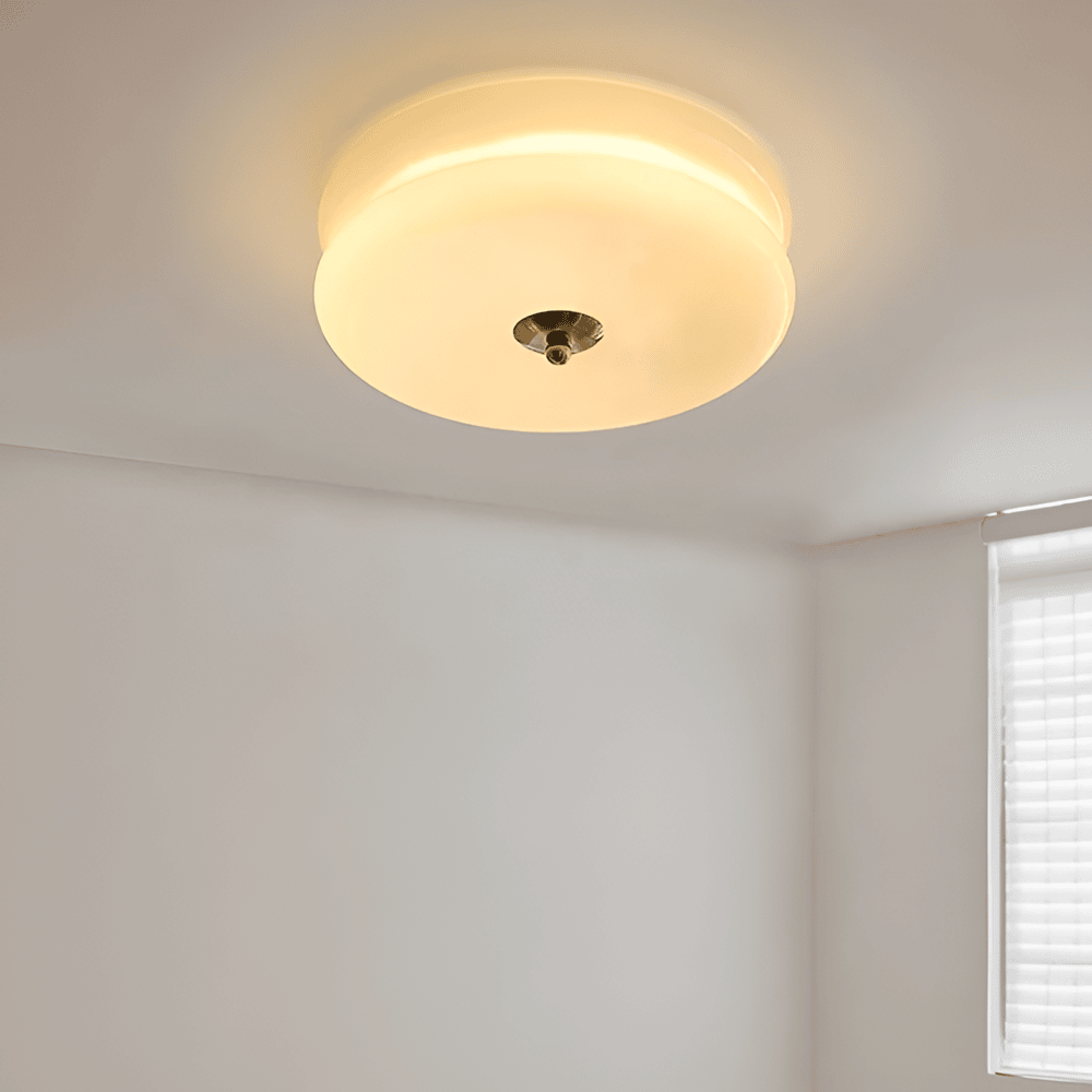 Bauhaus Round Glass Flush Mount Ceiling Light With Center Finial