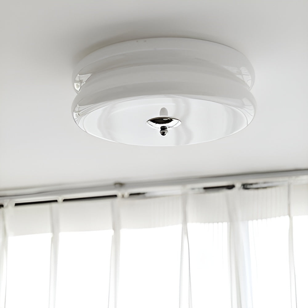 Bauhaus Round Glass Flush Mount Ceiling Light With Center Finial