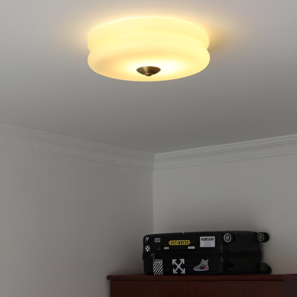 Bauhaus Round Glass Flush Mount Ceiling Light With Center Finial