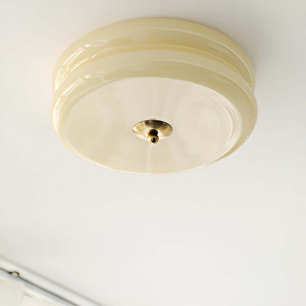 Bauhaus Round Glass Flush Mount Ceiling Light With Center Finial
