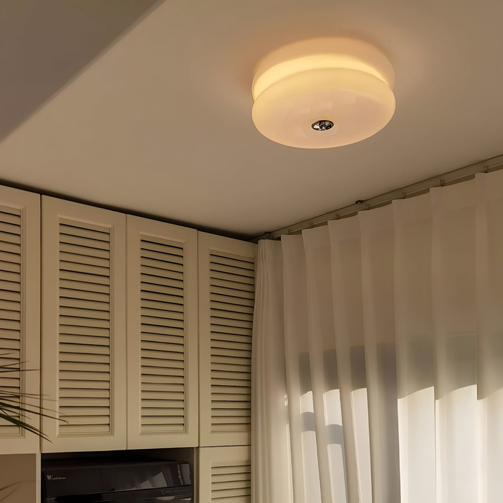 Bauhaus Round Glass Flush Mount Ceiling Light With Center Finial