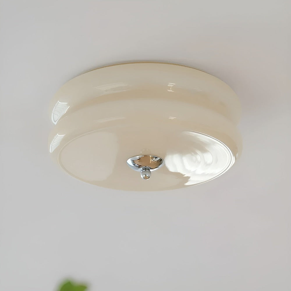 Bauhaus Round Glass Flush Mount Ceiling Light With Center Finial