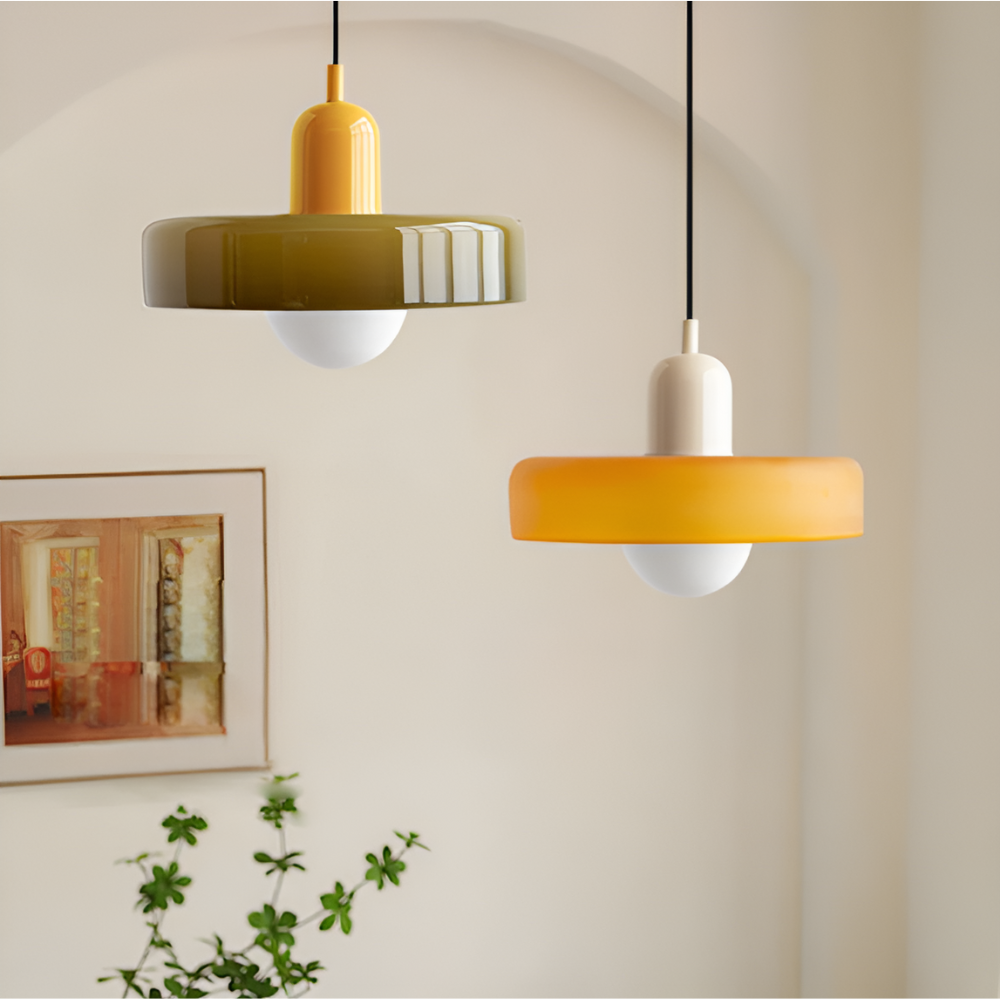Adjustable Glass Pendant Lights With Opal Globe Shade