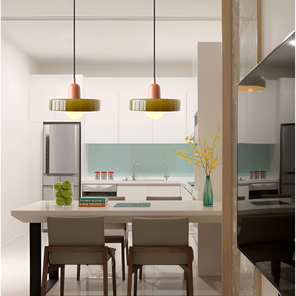 Adjustable Glass Pendant Lights With Opal Globe Shade